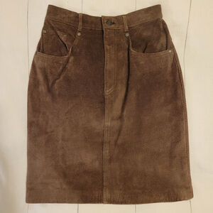 Copper Key Vintage Dark Brown Knee Length 5 Pocket Suede Skirt Size 7 26